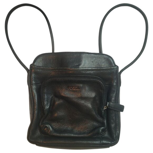 Vintage Black Leather Fossil Shoulder Bag Emo Goth Grunge Whimsigoth - Picture 1 of 6